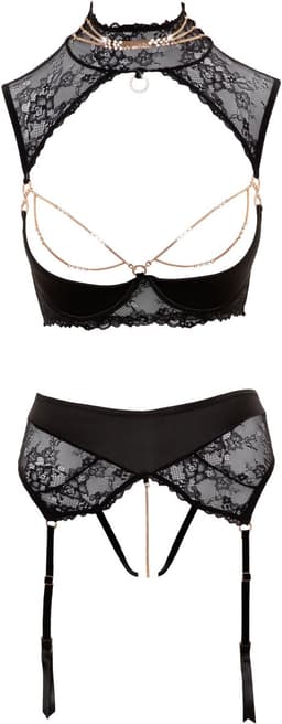 Abierta Fina Elegante Jarretel Set Met Open Kruisje - Zwart — thumbnail 3