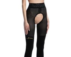 Panty open Kruis - Netpanty - 30/50 denier - Kleur Zwart - Maat: L/XL - Model: Catgirl - Merk Amour
