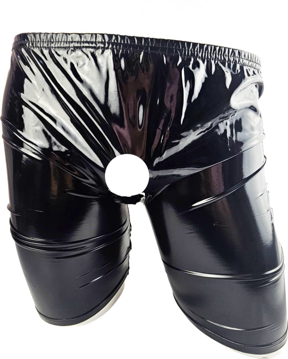 BamBella ® - Boxer short - Maat S/M - Datex Zwart korte brok (Latex en stof SM kleding BDSM met rits erotische heren kleding ondergoed lingerie onderbroek zwart — afbeelding 1
