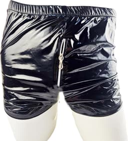 BamBella ® - Boxer short Maat S/M Datex Zwart (Latex en stof SM kleding BDSM met rits erotische heren kleding ondergoed lingerie onderbroek zwart — thumbnail 3