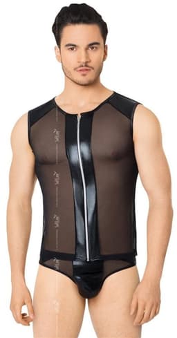 Netstof heren shirt en string met wetlook details zwart M/L — thumbnail 1