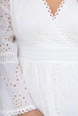 Boho Chic Bruidsjurk Kant V-Hals Korte Mouwen Patchwork Wit Elegante Trouwjurk Dames — thumbnail 4