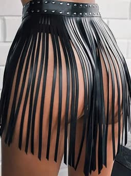 Leren Fringe Rok met Studs – Open Voorzijde – One Size – Festival & Clubwear – Lak Leer PVC Look – Strict Dresscode - It's a Crazy Land — thumbnail 3
