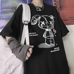 Vrouwen Grunge T-shirt met Gothic Beer Print – Trendy Harajuku Stijl — thumbnail 3