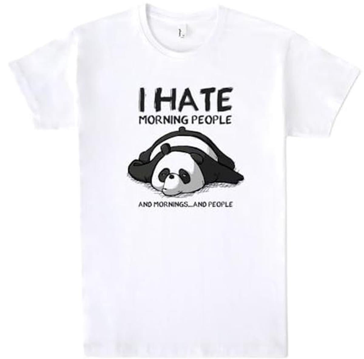100% Katoenen T-Shirt met Korte Mouwen voor Mannen en Vrouwen, 5 Maten, Wit T-Shirt, I Hate Morning People — afbeelding 1