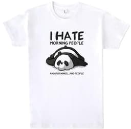 100% Katoenen T-Shirt met Korte Mouwen voor Mannen en Vrouwen, 5 Maten, Wit T-Shirt, I Hate Morning People — thumbnail 1