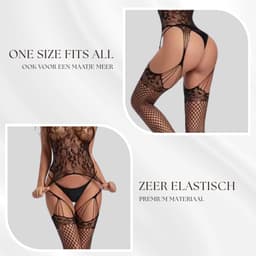 Elana - Nova - Bodystocking Jarretel-Look - Hoog Uitgesneden - Erotische Lingerie met Open Kruis - Catsuit - S t/m XL - Sexy Dames Lingerie - Bodysuit — thumbnail 3