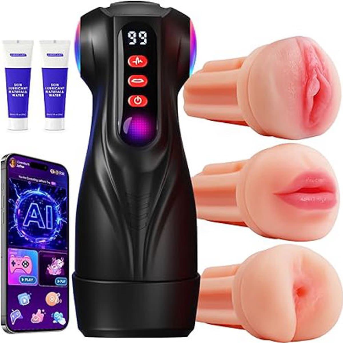 Pocketpussy- Mannen Masturbator Set met 3 Verwisselbare Liners – 9 Vibratiemodi & 9 Zuigstanden – App-Bediening, LED-effect & LCD-display – Discreet Seksspeeltje voor Solo en Koppels — afbeelding 1