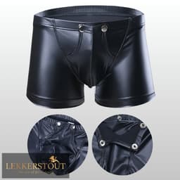 PU Lederen Boxershort - Open Kruis - Zwart - Sexy Herenondergoed | XL | LS154 — thumbnail 4