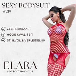 Elara - Elanissa - Bodystocking Erotische Lingerie met Open Kruis - Catsuit - S t/m XL - Sexy Dames Lingerie - Rood — thumbnail 2