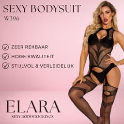 Elara - Coralina - Bodystocking Erotische Lingerie met Open Kruis - Catsuit - S t/m XL - Sexy Dames Lingerie - Zwart — thumbnail 2