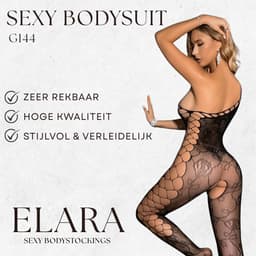 Elara - Solena - Bodystocking Erotische Lingerie met Open Kruis - Catsuit - S t/m XL - Sexy Dames Lingerie - Zwart — thumbnail 2