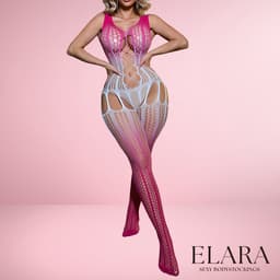 Elara - Seliora - Bodystocking Erotische Lingerie met Open Kruis - Catsuit - S t/m XL - Sexy Dames Lingerie - Roze/Wit — thumbnail 4