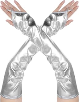 Lange Zilveren Vingerloze Handschoenen Vrouwen - Glitter Stijl voor Feest, Cosplay & Galajurk Accessoire — thumbnail 1