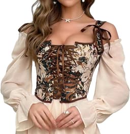 Vintage Bloemen Corset voor Dames, Middeleeuwse Overbust Bustier met Vetersluiting — thumbnail 5
