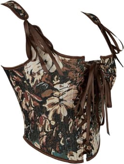 Vintage Bloemen Corset voor Dames, Middeleeuwse Overbust Bustier met Vetersluiting — thumbnail 3