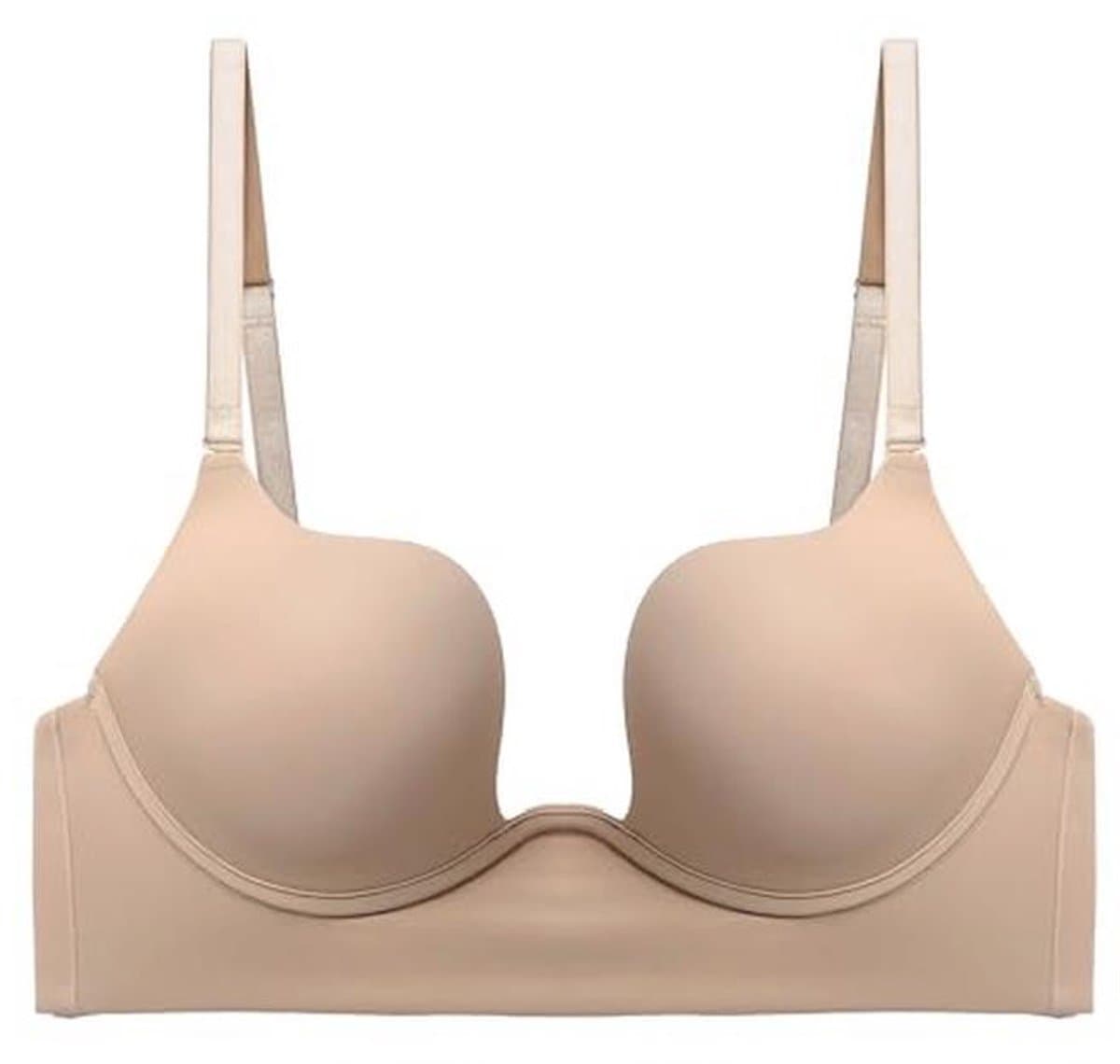 Dames Beha met Open Rug en Diepe U-hals - Push-up Beha met Beugel, Lage Rug en Multiway-bandjes - Beige 80C — afbeelding 1