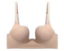 Dames Beha met Open Rug en Diepe U-hals - Push-up Beha met Beugel, Lage Rug en Multiway-bandjes - Beige 80C