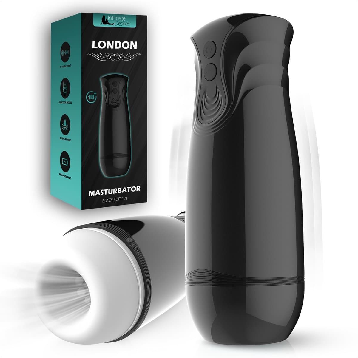 Intimate Desires® London Black - Masturbator voor man - Pocket Pussy - Tril- & Zuigfunctie - Automatische Masturbator - Sex Toys voor mannen - Oplaadbaar — afbeelding 1