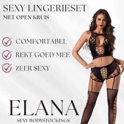 Elana - Roselune - Bodystocking Erotische Lingerie met Open Kruis - Catsuit - S t/m XL - Sexy Dames Lingerie - Zwart — thumbnail 2