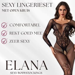 Elana - Ismara - Bodystocking Erotische Lingerie met Open Kruis - Catsuit - S t/m XL - Sexy Dames Lingerie - Zwart — thumbnail 2