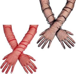Scarlet Whisper Duo – Rode & Zwarte Sexy Mesh Handschoenen Set voor Dames – Lange Transparante Lingerie Handschoenen – Verleidelijk Erotisch Accessoire voor Avondjurk, Clubwear & Fotoshoot – Dare to Undress — thumbnail 3