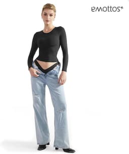 Getailleerd dames T-shirt met lange mouwen - Modieuze crop top met ronde hals — thumbnail 5