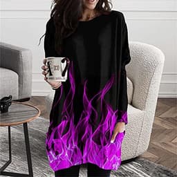 Oversized lange mouwen T-shirt met 3D vlamprint voor dames - Casual mode top voor herfst en winter — thumbnail 3