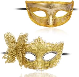 Masquerade Masks - 2pcs Lace Venetian Party Eye Mask - Halloween Costume Mask - Classic Mardi Gras Mask voor Stellen - Vrouwen en Mannen — thumbnail 15