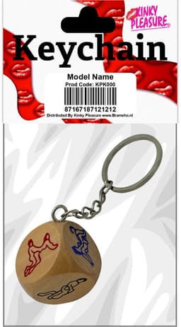 Houten Seks Dobbelsteen Sleutelhanger – Ondeugende Verrassings Gadget — thumbnail 4