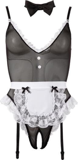 Cottelli Collection – Sexy Huishoudster Body Licht Transparant met Open Kruis voor de Grondige Schoonmaak – Maat L – Zwart — thumbnail 6