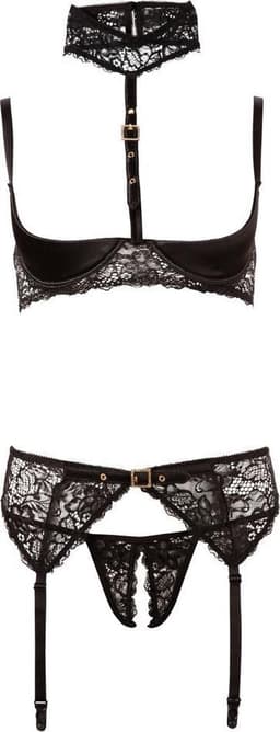 Abierta Fina – Spannende Open Lingerie Set voor een  Twist met Jarretel Banden en Hals Riem – Maat 75B/S – Zwart — thumbnail 9
