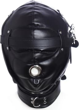 Banoch - Foraminis Hood Black - Zwart bondage masker van PU Leer | BDSM — thumbnail 4