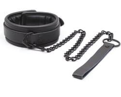 Banoch - halsband van pu leer gevoerd - zwarte collar bdsm