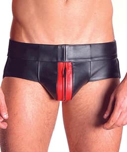 Mister B Rubber Jock Strap Zwart met rode bies - large — thumbnail 1
