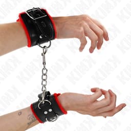 Kink - Fur Lined Wrist Restraints With Square Holes Red And Black Belt Adjustable 17-29 Cm X 6 Cm — thumbnail 1