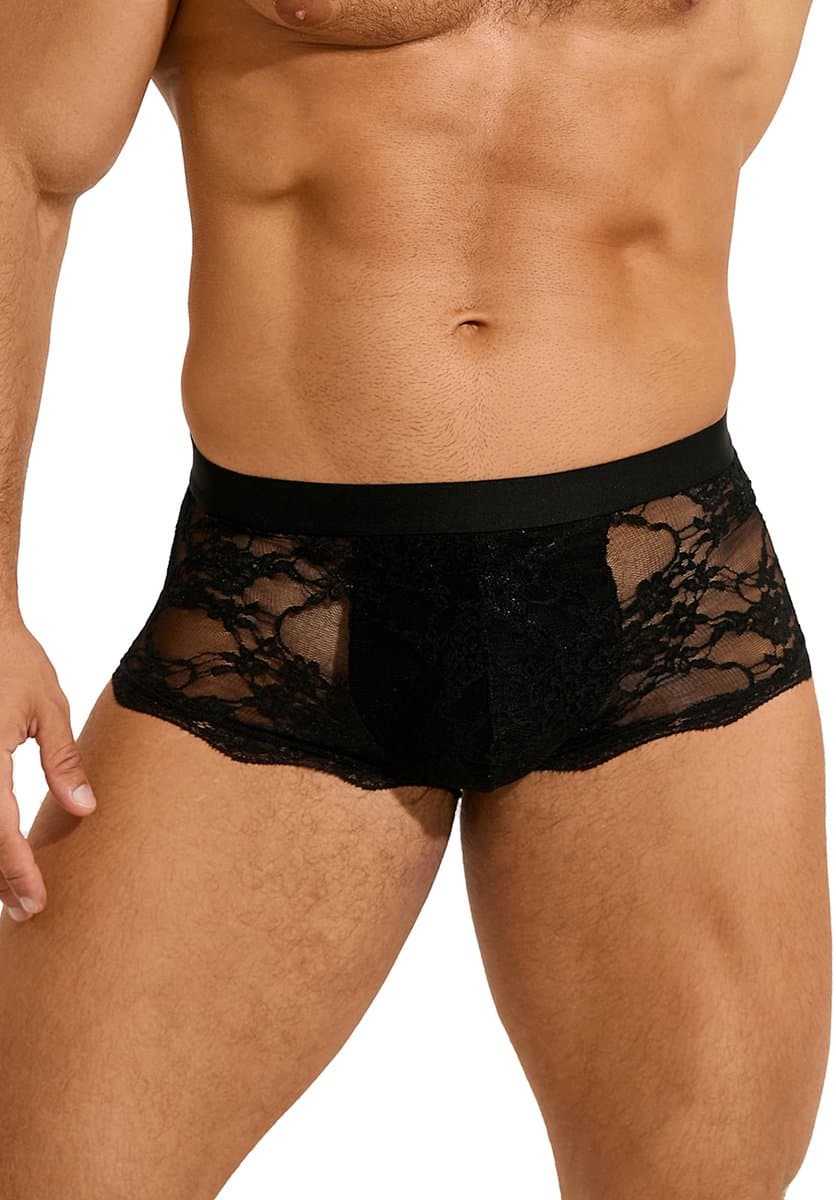 Zeloria Heren Kant Boxer – Transparante Erotische Lace Boxershort – Zwart – L – Stretch & Comfort — afbeelding 1