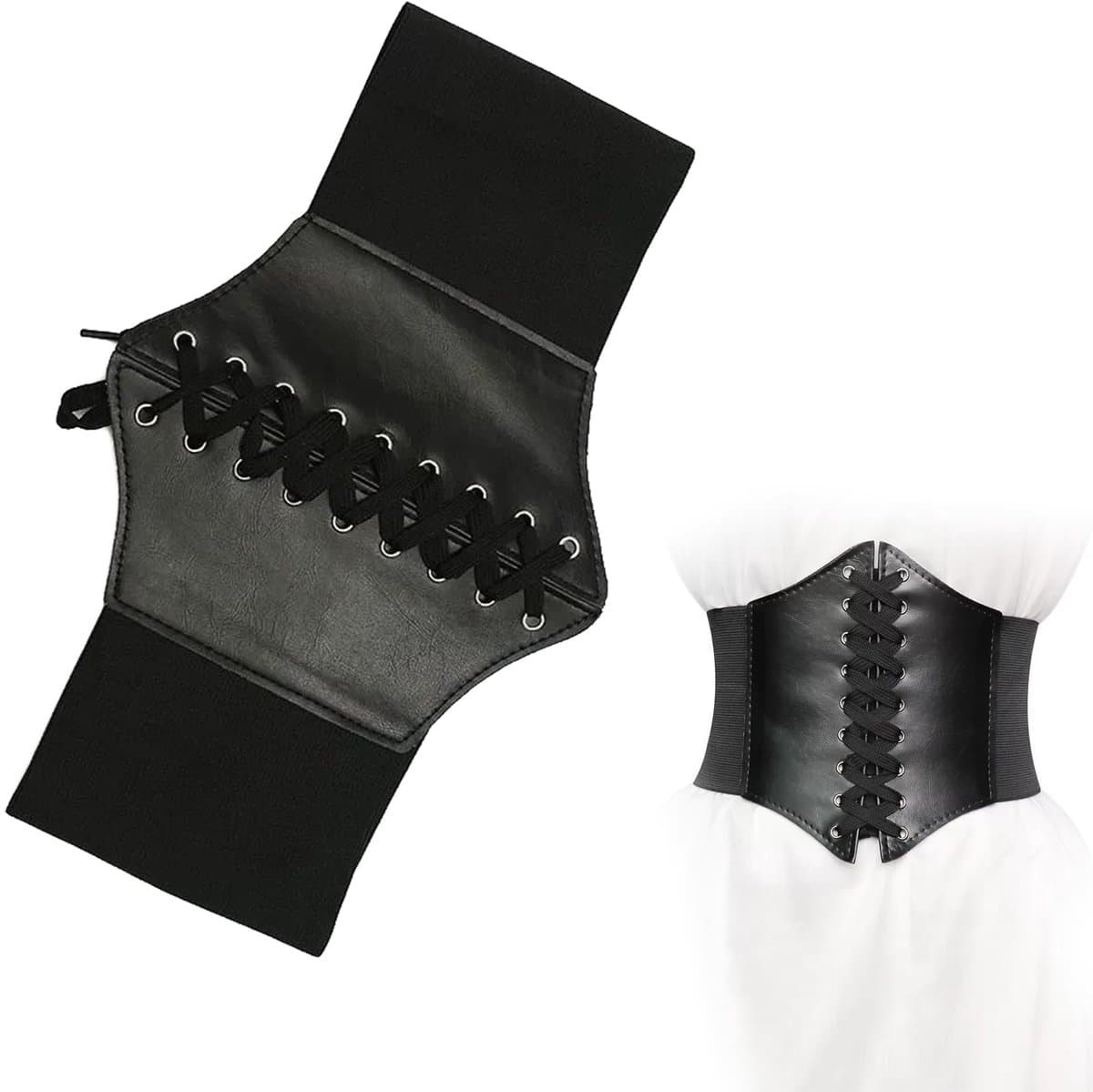 Corset voor Vrouwen - Elegante Zwarte Leren Corset met Ribbons - Perfect voor Kostuums en Avondjurken — afbeelding 1