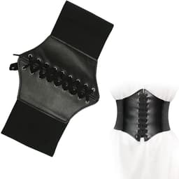 Corset voor Vrouwen - Elegante Zwarte Leren Corset met Ribbons - Perfect voor Kostuums en Avondjurken — thumbnail 1