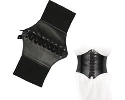 Corset voor Vrouwen - Elegante Zwarte Leren Corset met Ribbons - Perfect voor Kostuums en Avondjurken