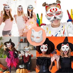 10 stuks kattenmaskers, party, maskerade,therian masker, vossenmasker, wit doe-het-zelf maskers om te beschilderen, doe-het-zelf papieren masker, cosplay — thumbnail 2