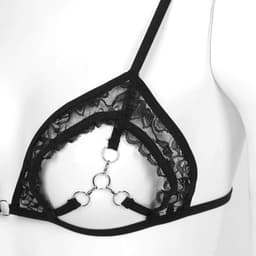 Dames Beha Kant Open Rug Bralette Push-Up Lingerie Zwart — thumbnail 3