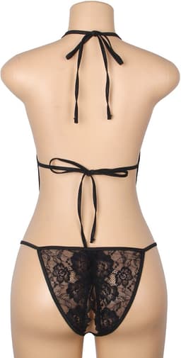 Sexy Lingerie - Erotische Zwarte Glamour Body Kant met Decolleté - Stras steentjes - Open Kruis - Sexy Teddy - Erotiek - Valentijnsdag - Kleur Zwart - Maat XXL — thumbnail 10