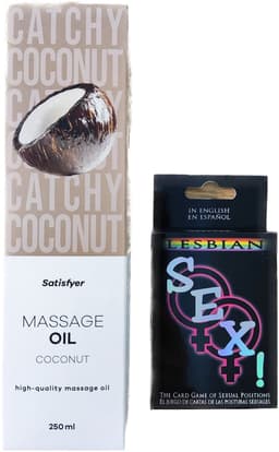 spelletjes voor volwassenen– erotische spelletjes– kaartspellen voor volwassenen – Satisfyer massageolie kokos 250 ml – date night spel – erotische gift set — thumbnail 1