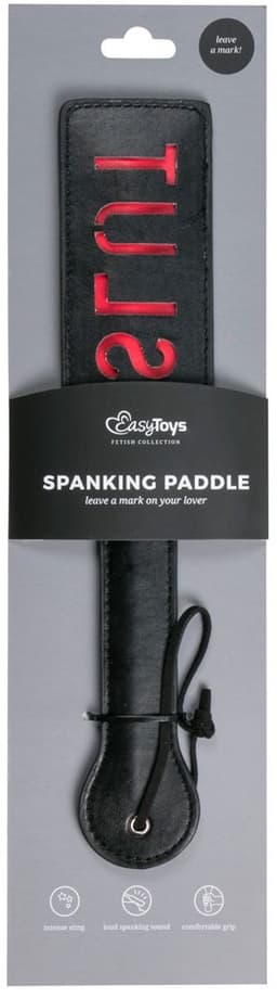 EasyToys - Paddle van Leer - Spanking Paddle - Kinky Leren Zweep met Slut Bedrukking - Bondage Set - BDSM - Bondage - Sex Toys voor Vrouwen en Mannen - Zwart — thumbnail 2