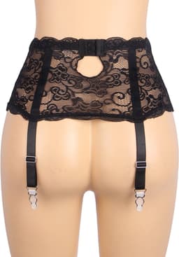 Zeloria Erotische Lingerie Jarretelgordel met Bijpassende Slip – Luxe Kant – Zwart – M/L — thumbnail 10