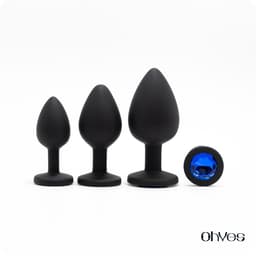 OHYES 3-Delige Siliconen Buttplug Set – Anal Butt Plug – Seks Toys voor Mannen & Vrouwen – Anale Seksspeeltjes - Buttplugs Anaal Speeltje met Diamanten - Blauw — thumbnail 3
