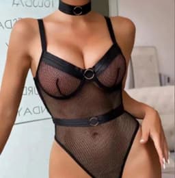 BDSM Mesh bodysuit - Halsband - Jumpsuit - Ringen — thumbnail 2