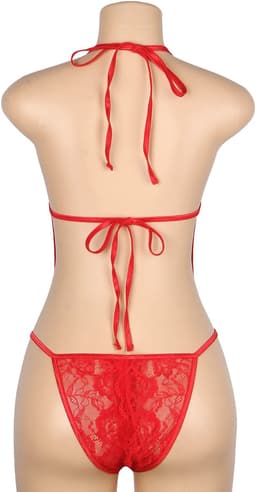 Sexy Lingerie - Erotische Rode Glamour Body Kant met Decolleté - Stras steentjes - Open Kruis - Sexy Teddy - Erotiek - Valentijnsdag - Kleur Rood - Maat M — thumbnail 3