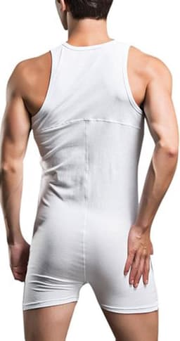 Sexy Heren Bodysuit Eendelig Ondergoed Turnpakje met Knoopsluiting — thumbnail 4